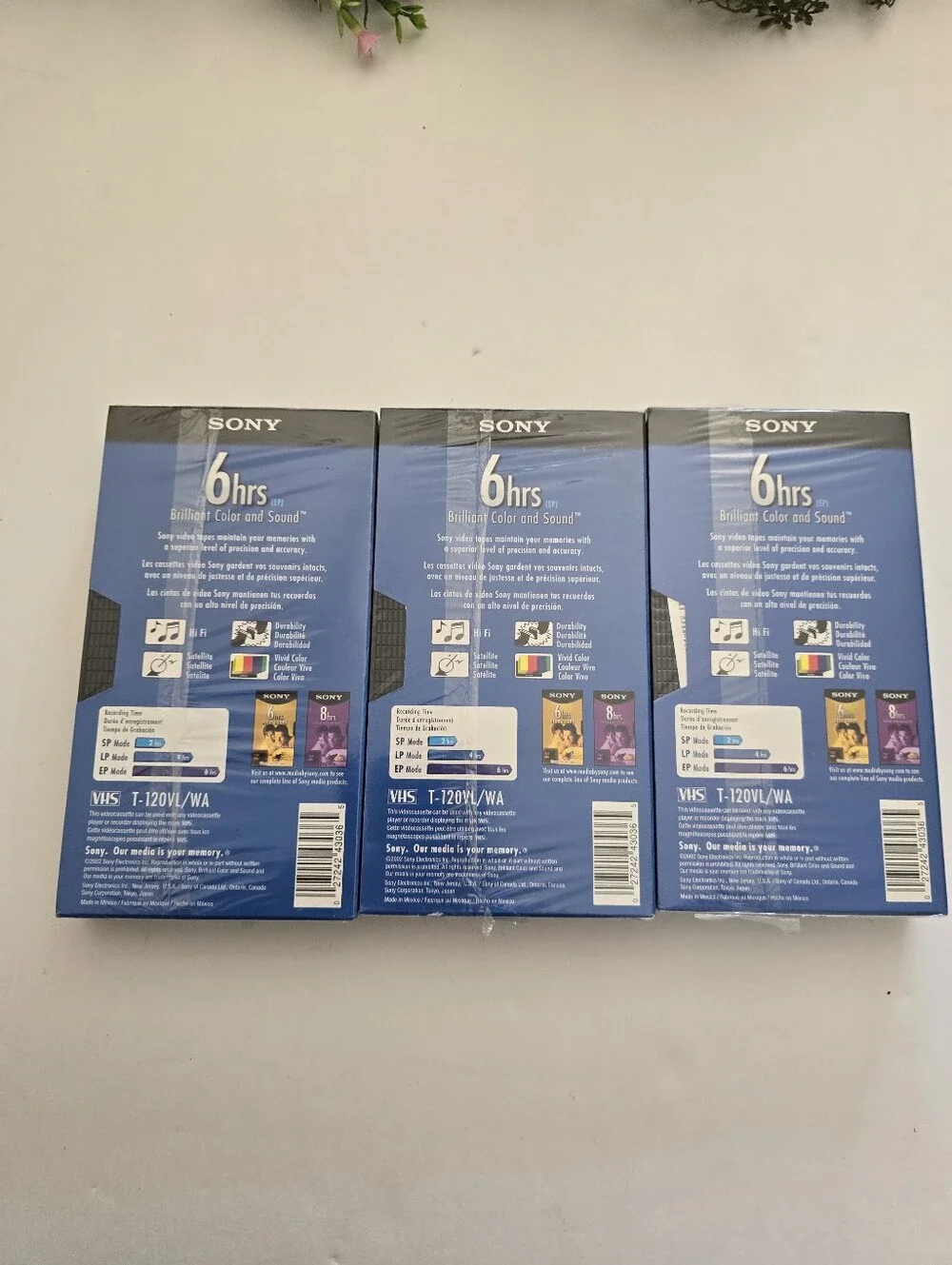 Sony T-120 VHS Blank Tape Standard Grade 6 Hrs VCR Video Record  Set 3 NWT*